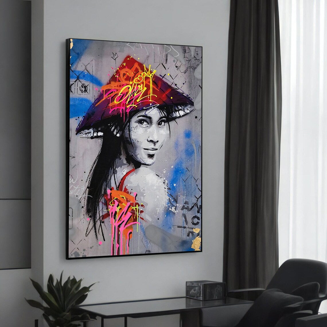 Banksy-Inspired Woman With Traditional Hat Art Print