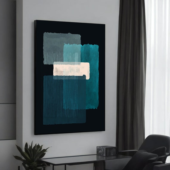Mark Rothko Teal Grey And White Abstract Canvas Painting Modern Art For Living Room Contemporary Wall Decor Gift