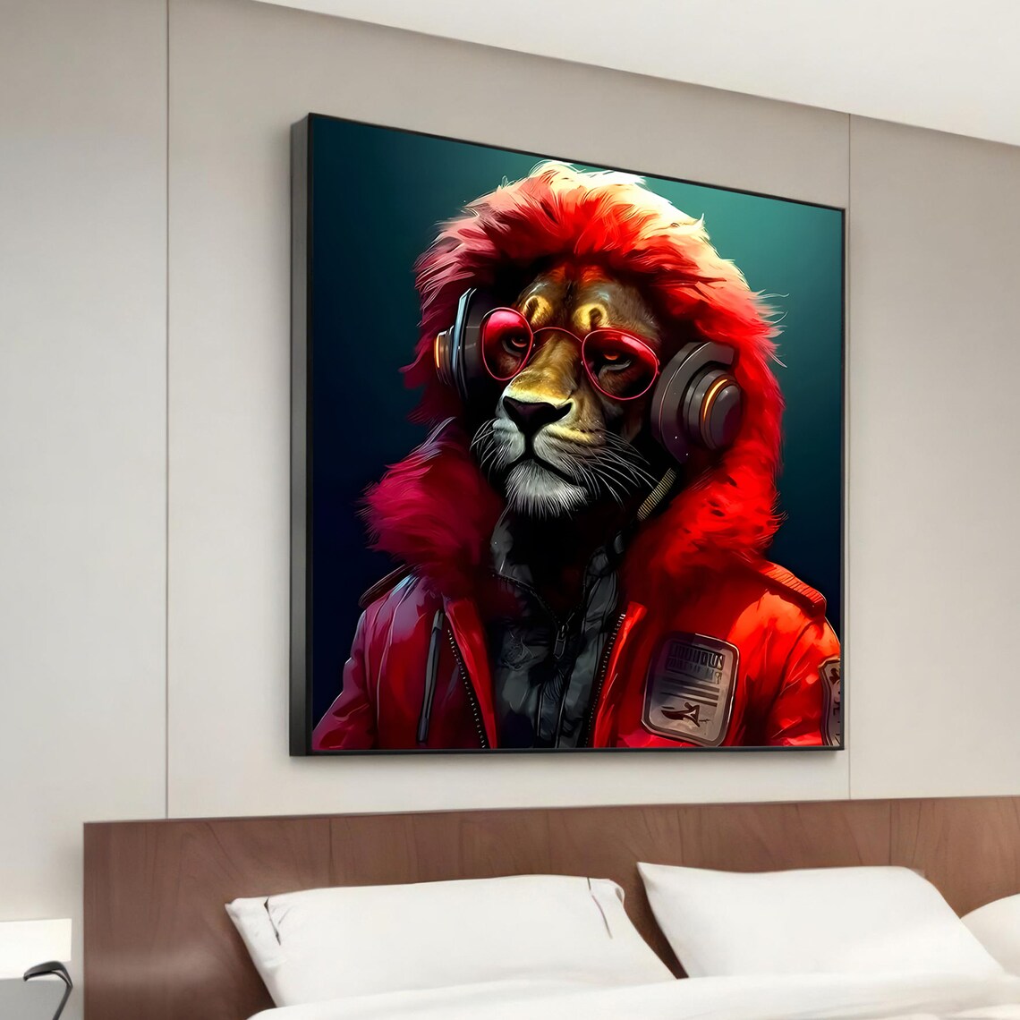 Cool Lion With Headphones, Animal Art Print