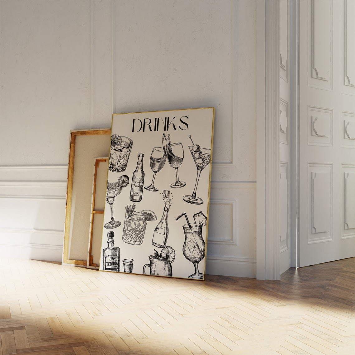Drinks Cocktail Sketch Black Line Art Bar Cart Decor Home Poster - Image 3