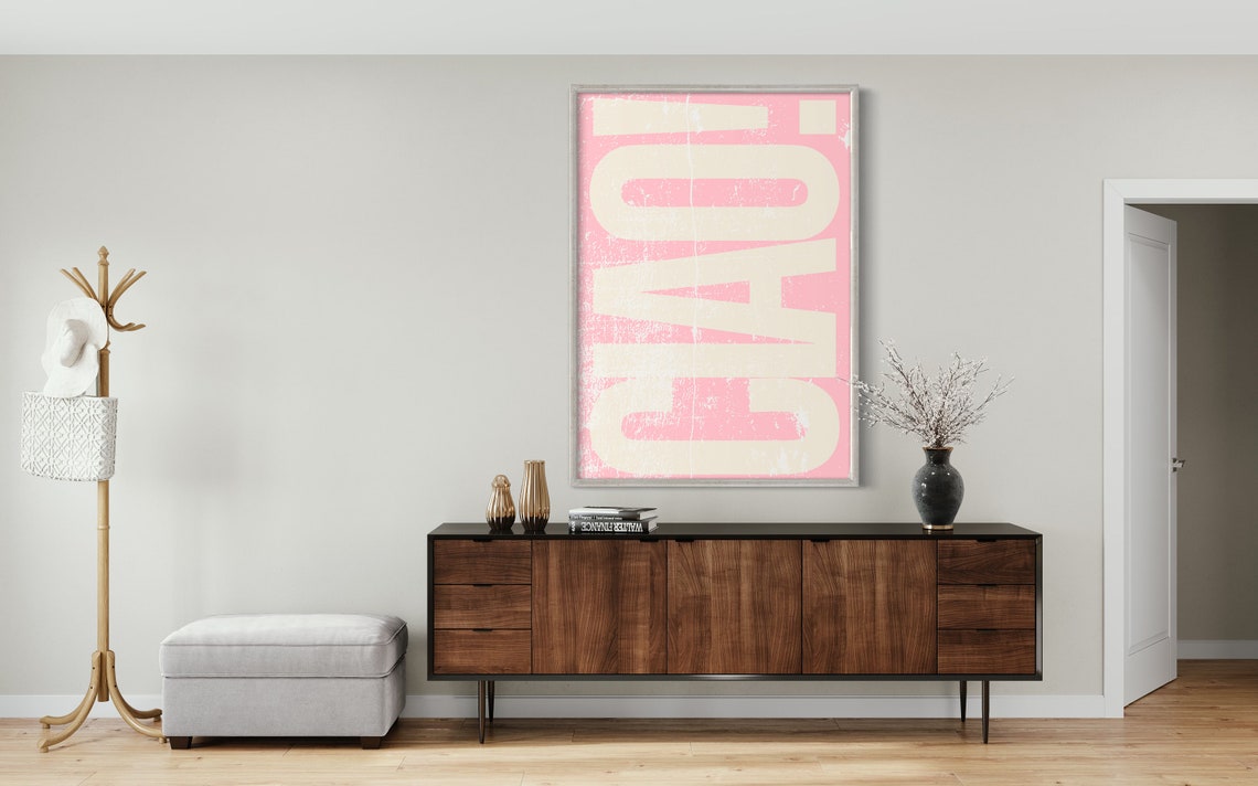 Ciao Cream Vertical Letters Distressed Pink Vintage Texture Poster - Image 2