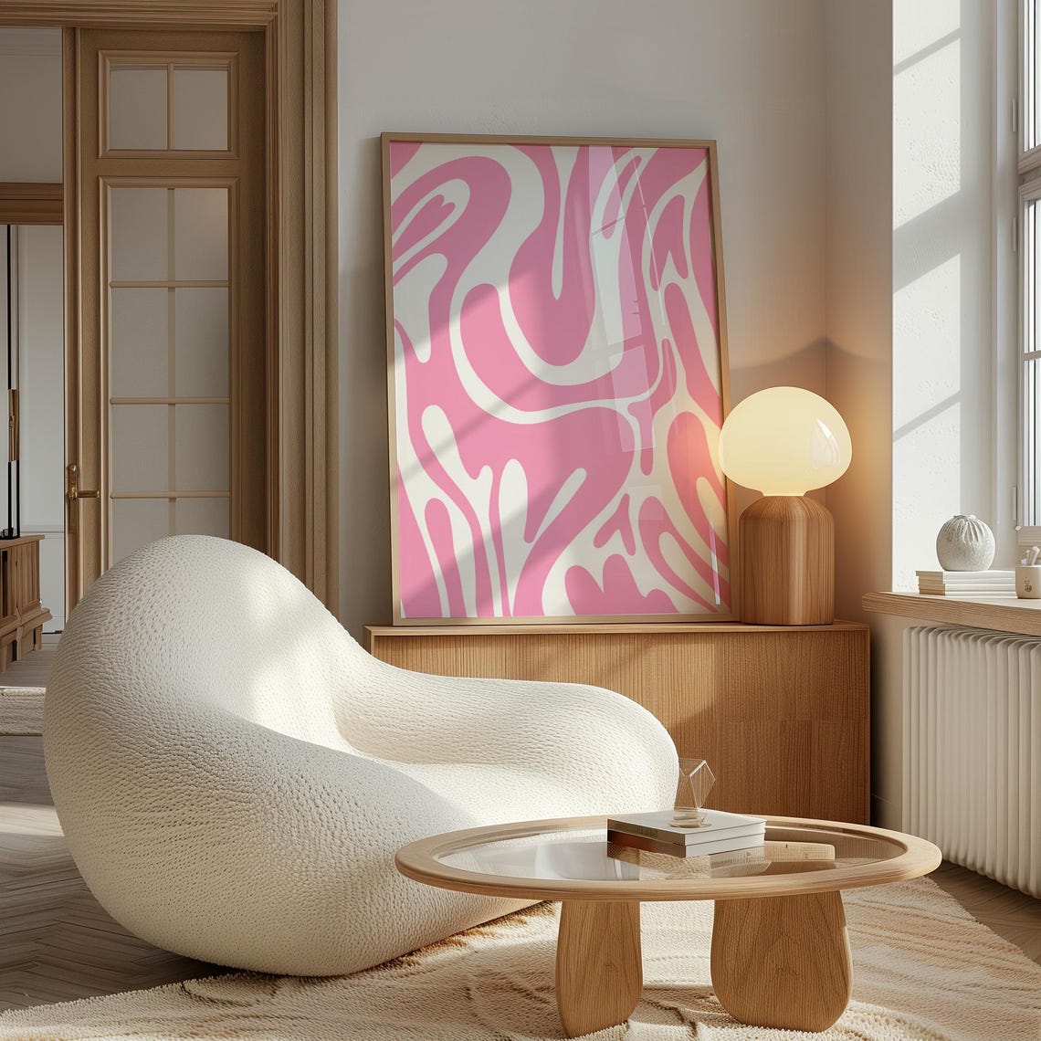 Pink Wavy Groovy Abstract Swirl Modern Minimalist Art Poster - Image 2
