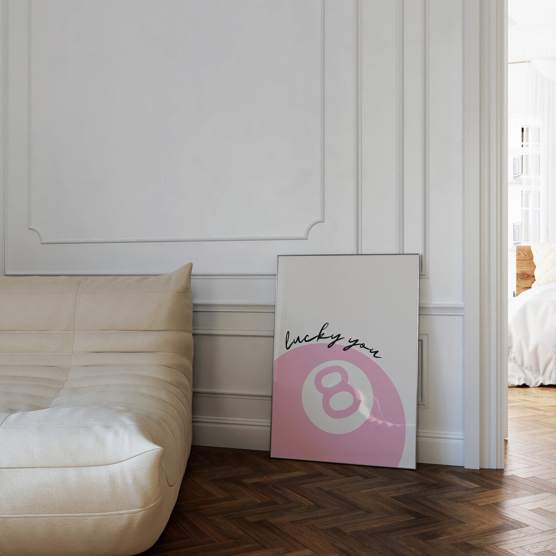 Lucky You 8 Ball Print, Preppy Pink Wall Art - Image 2