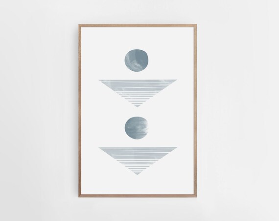 Blue Geometric Print Blue White Wall Art Wall Art Mid Century Art Modern Minimalist Print Living Room Decor Nusery Wall Art