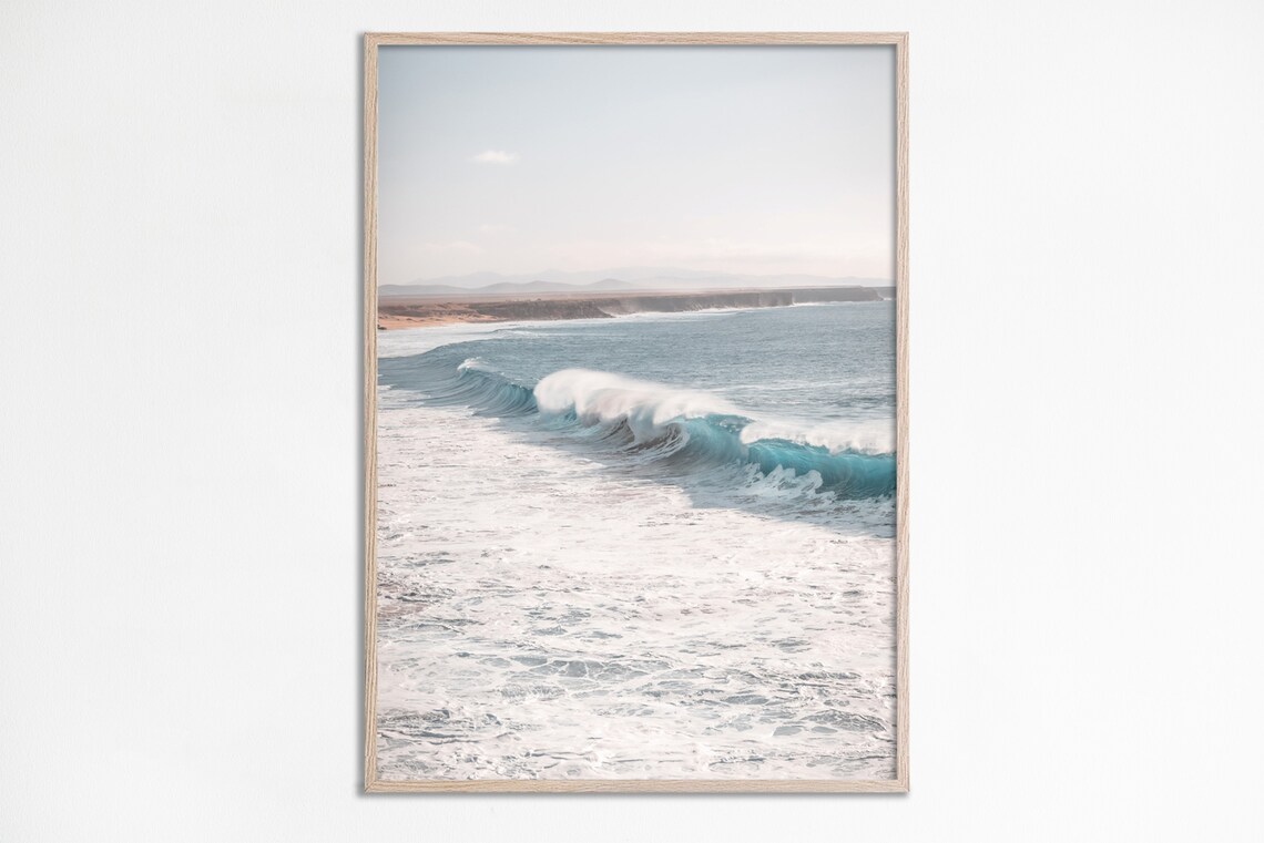 Muted Neutral Beach Wave Photo Soft Coastal Tones Ocean Surf Wall Print