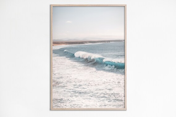 Muted Neutral Beach Wave Photo Soft Coastal Tones Ocean Surf Wall Print