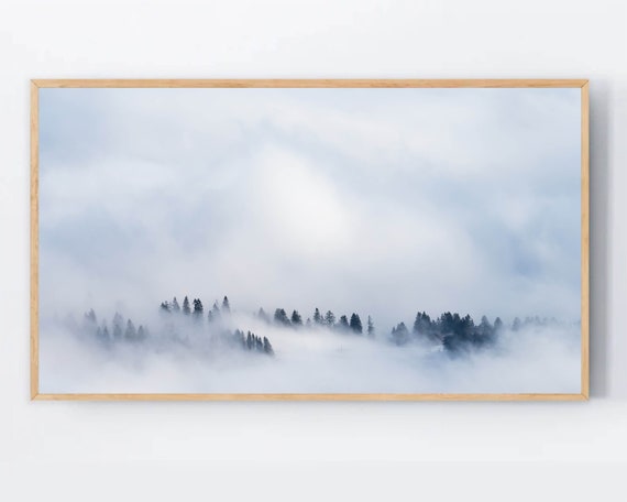 Samsung Frame Tv Art Mist Foggy Mountain Misty Forest Wallpaper Minimal
