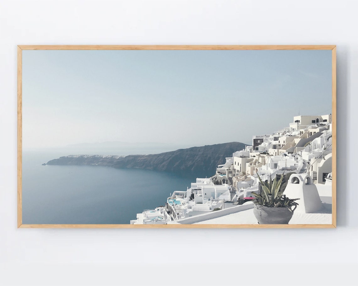 Santorini Greece Whitewashed Cliffside Caldera View Travel Photo Print