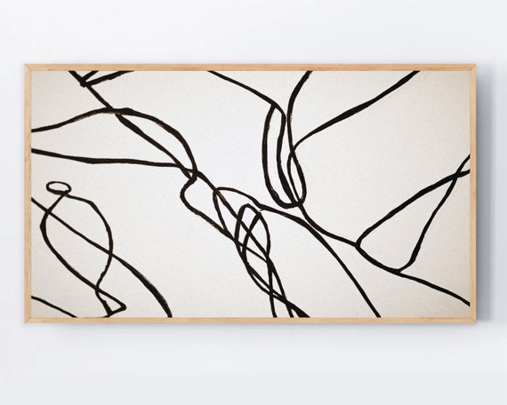 Minimal Frame Tv Art Abstract Modern Black And White Scribble Line Samsung