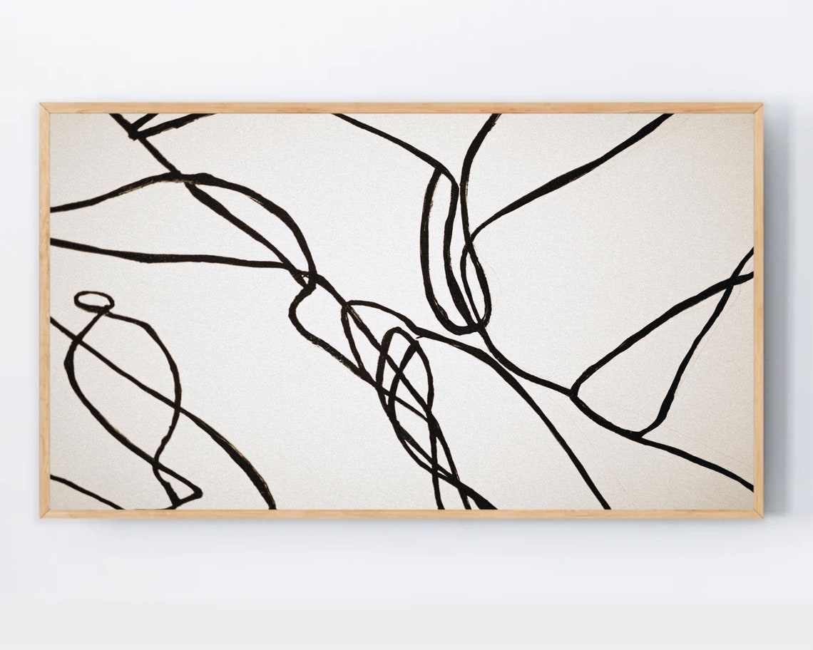 Minimal Frame Tv Art Abstract Modern Black And White Scribble Line Samsung