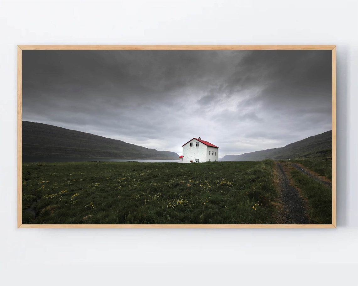 Moody Landscape Poster Lone White House Dramatic Cloudy Sky Wall Decor