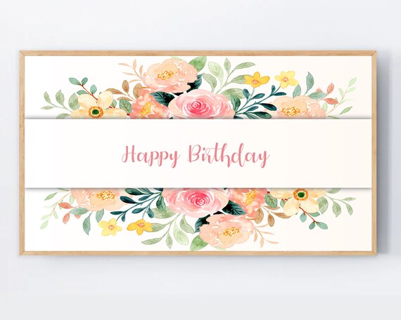 Happy Birthday Floral Watercolor Celebration Banner Wall Art