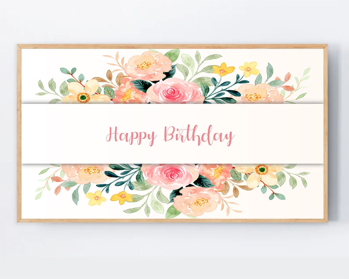 Happy Birthday Floral Watercolor Celebration Banner Wall Art