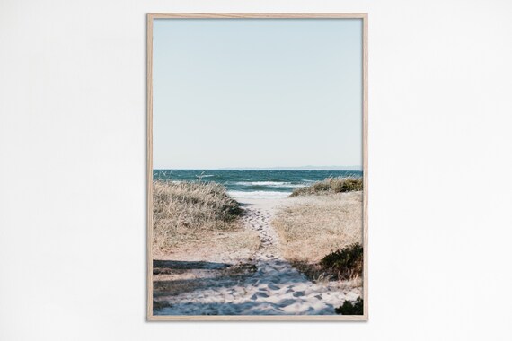 Sandy Dune Path to Ocean Minimal Coastal Beach Photography Poster