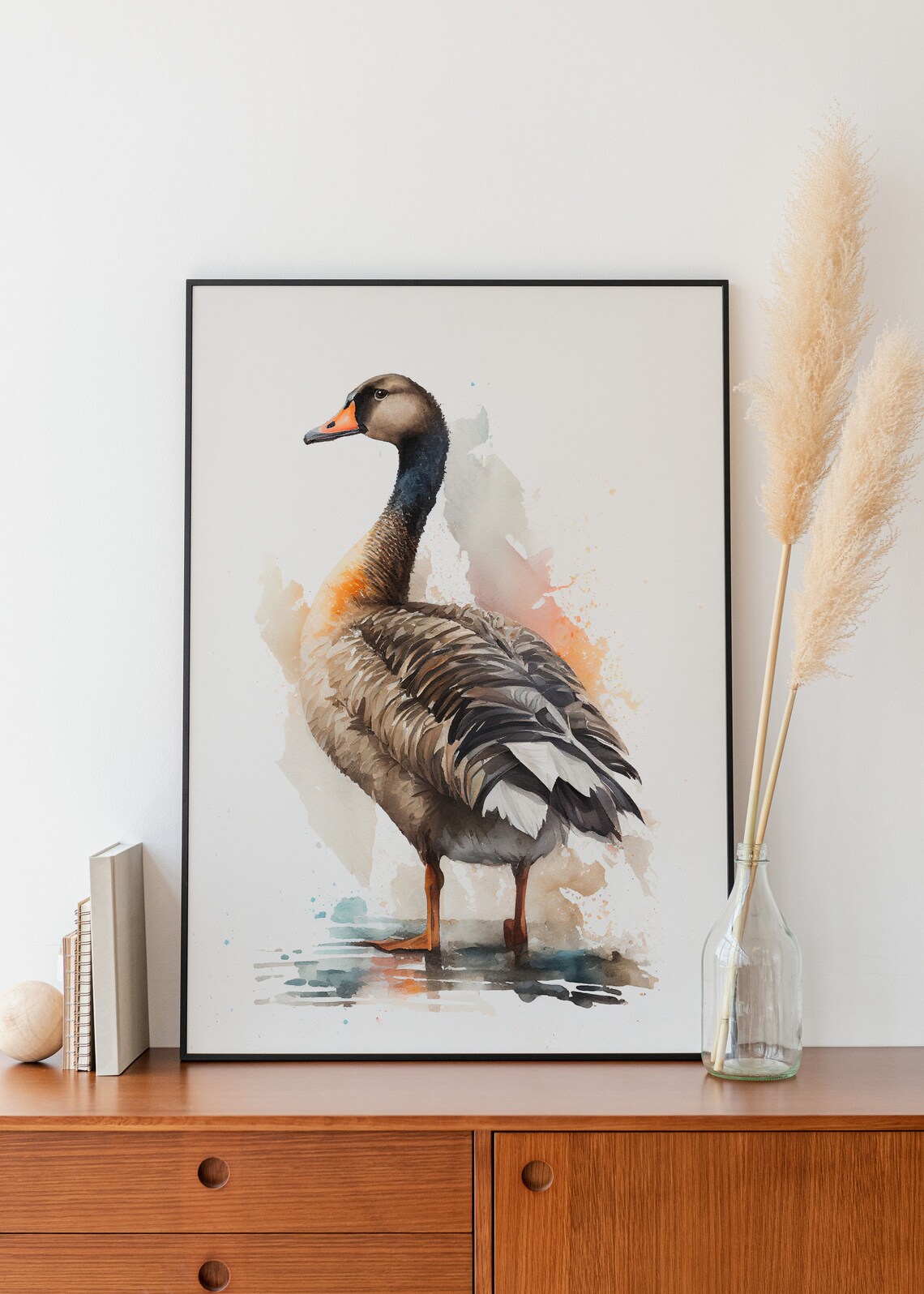 Wild Goose Watercolor Painting Bird Wildlife Splash Art Poster