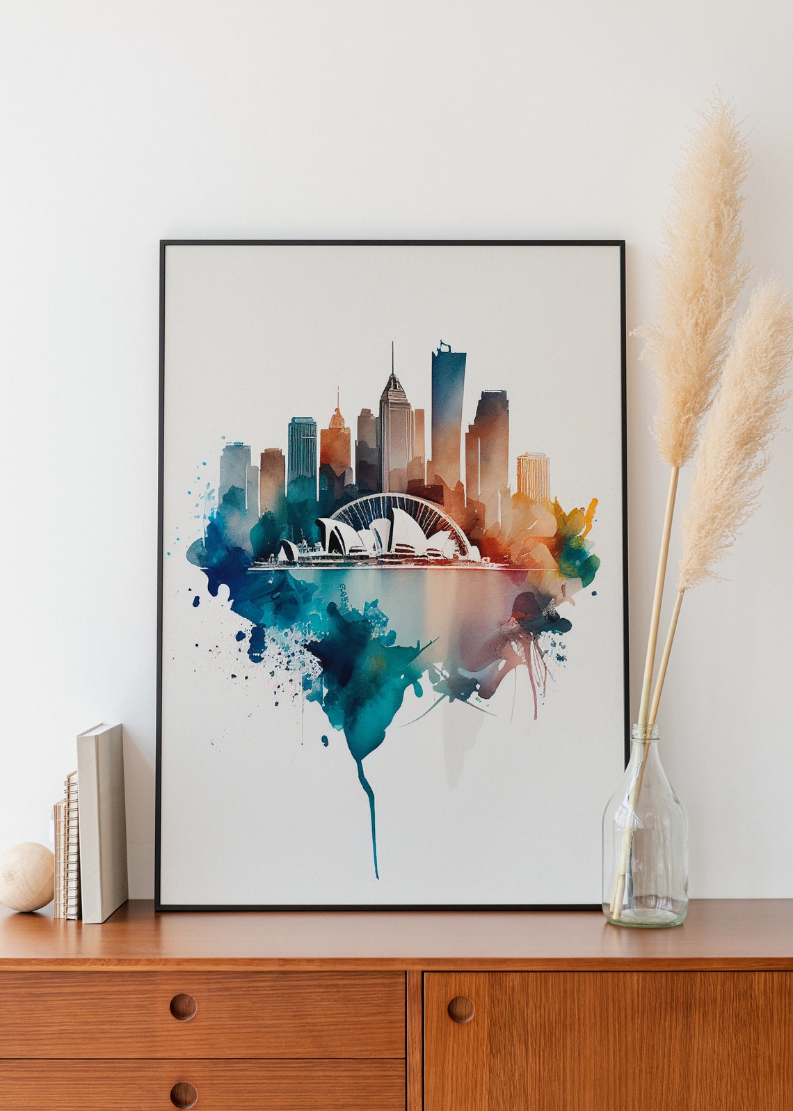 Sydney Opera House Skyline Australia Watercolor Travel Poster
