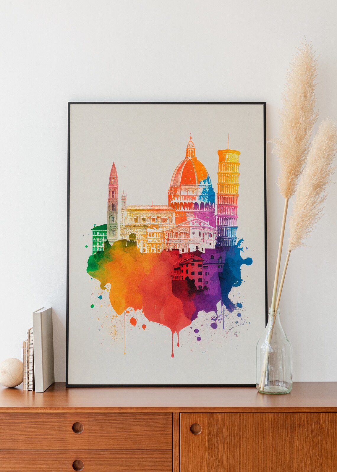 Florence Duomo Watercolor Skyline Italy Landmarks Travel Art Poster