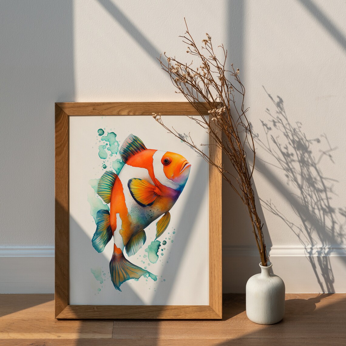 Cheerful Clownfish Tropical Reef Fish Watercolor Ocean Poster - Image 3