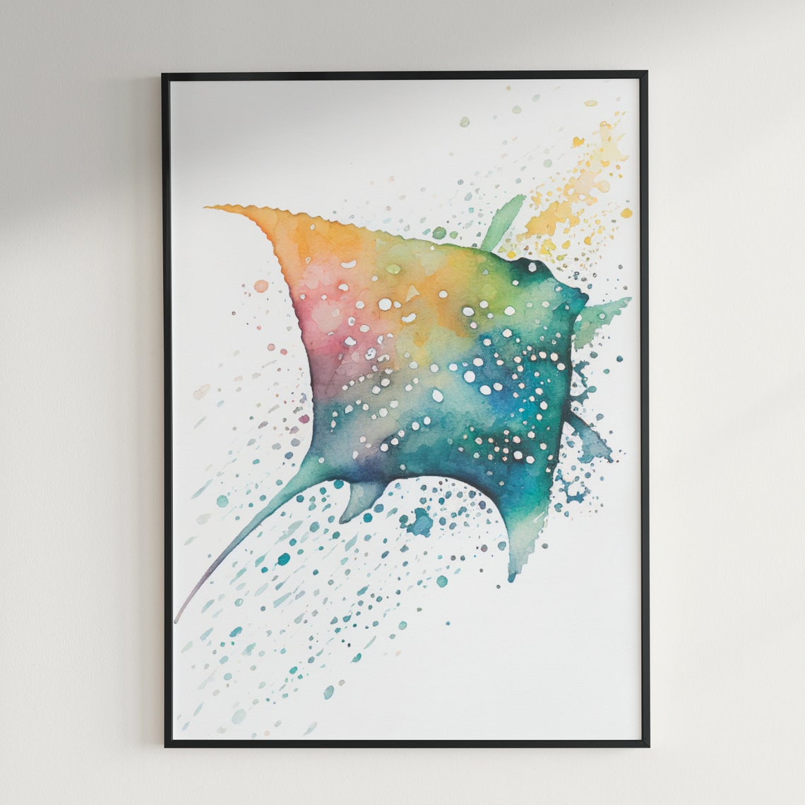 Colorful Stingray Ocean Splash Watercolor Marine Life Wall Art - Image 3