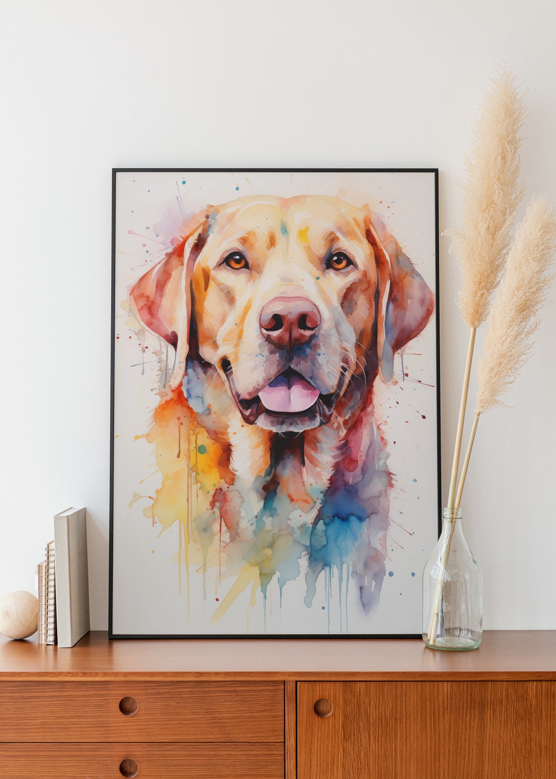 Yellow Labrador Retriever Watercolor Dog Portrait Colorful Art Print