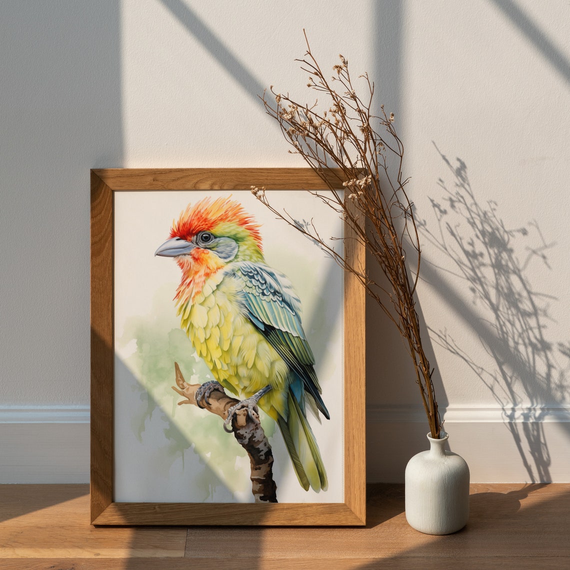 Red Crested Colorful Bird Watercolor Tropical Wildlife Art Poster - Image 2