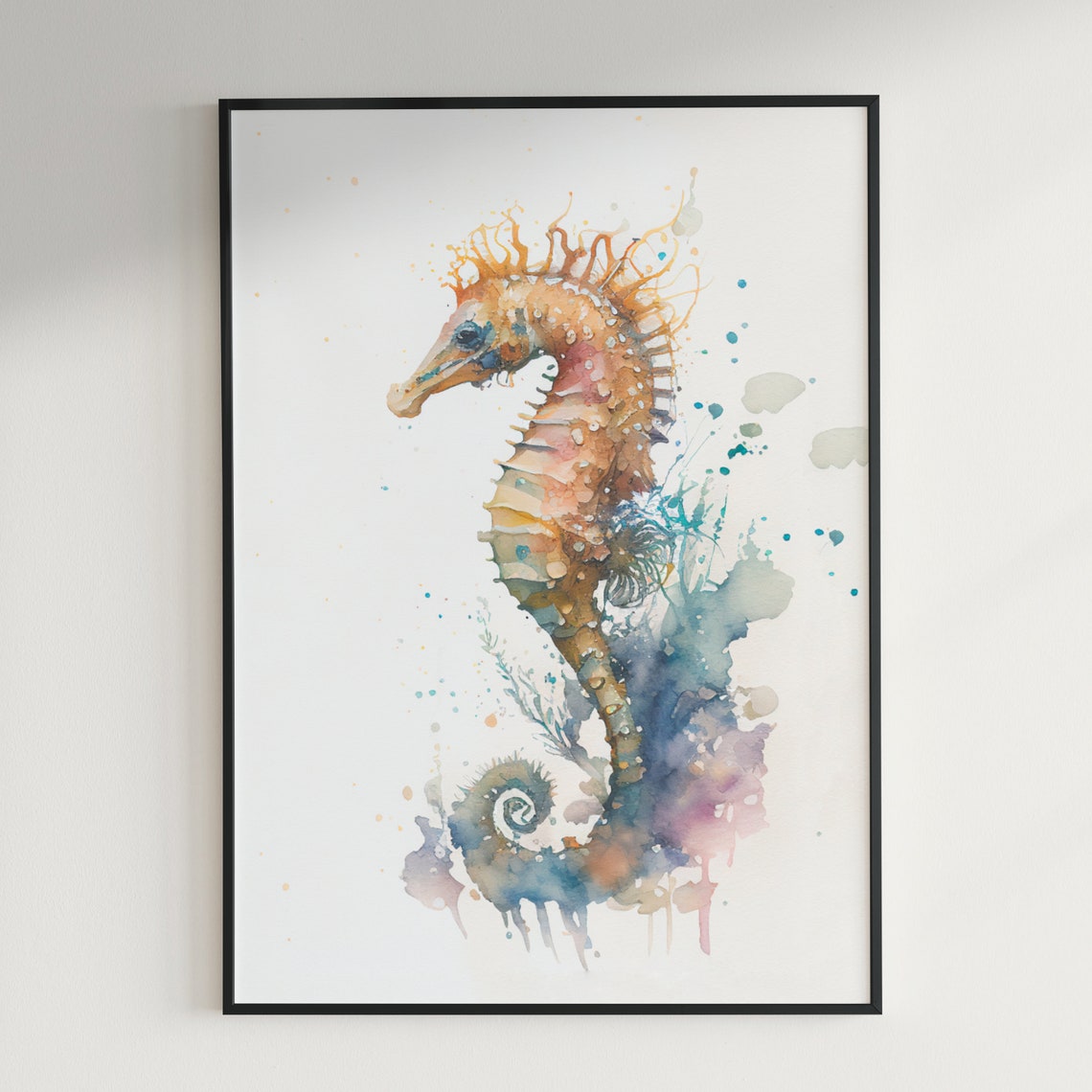 Colorful Seahorse Watercolor Ocean Coral Reef Marine Life Wall Art - Image 2
