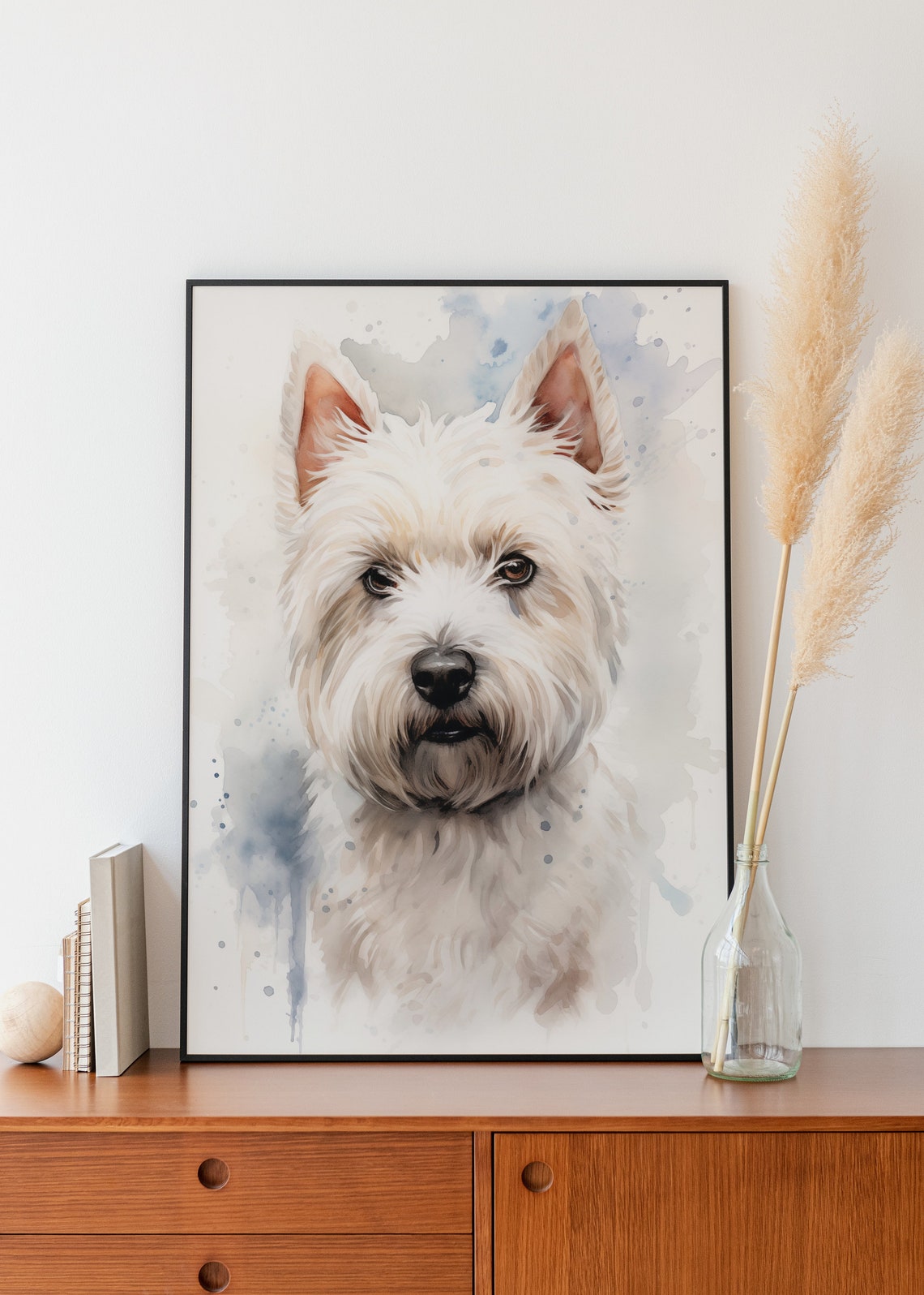 West Highland White Terrier Watercolor Puppy Portrait Wall Art