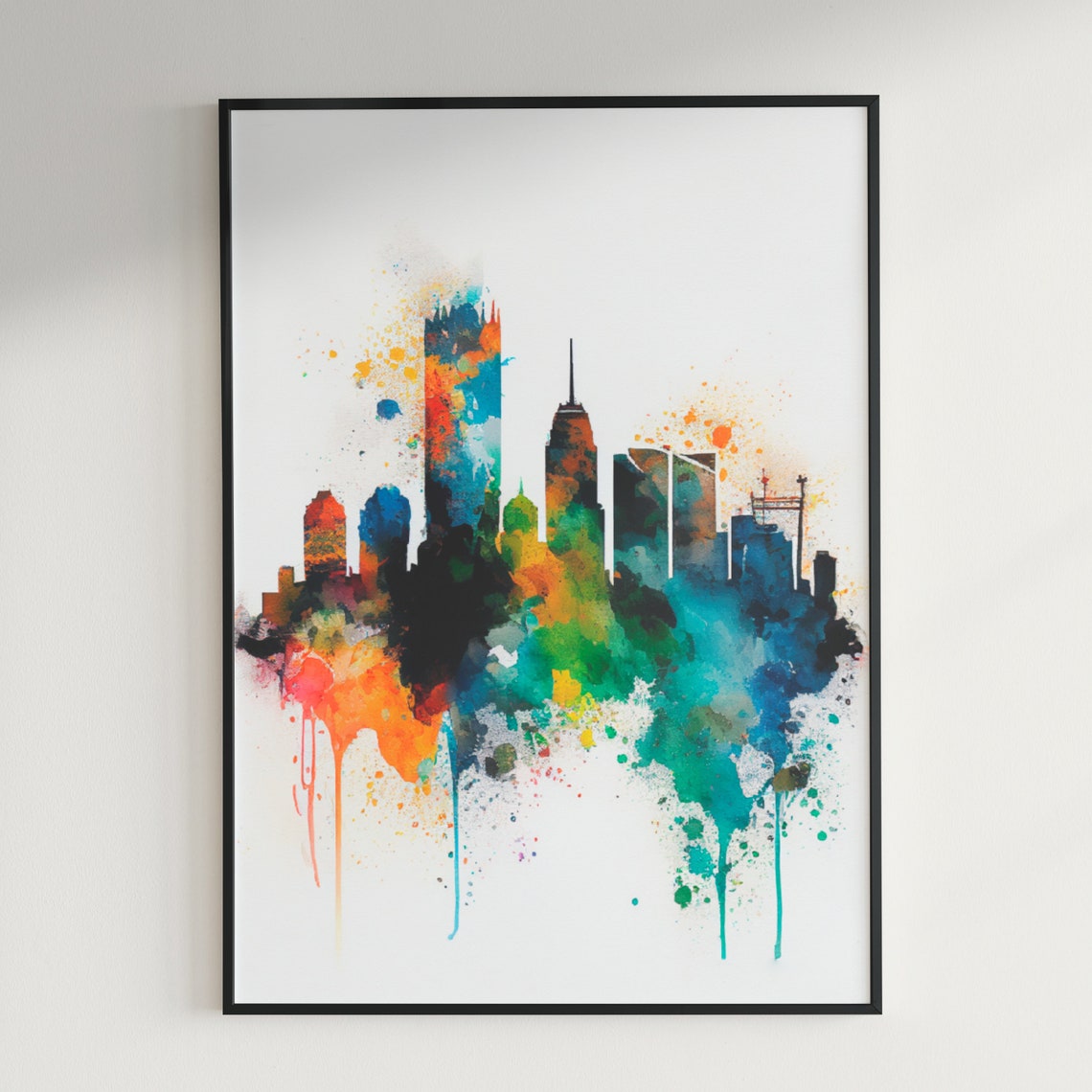 Modern City Skyscrapers Colorful Watercolor Skyline Art Poster - Image 3