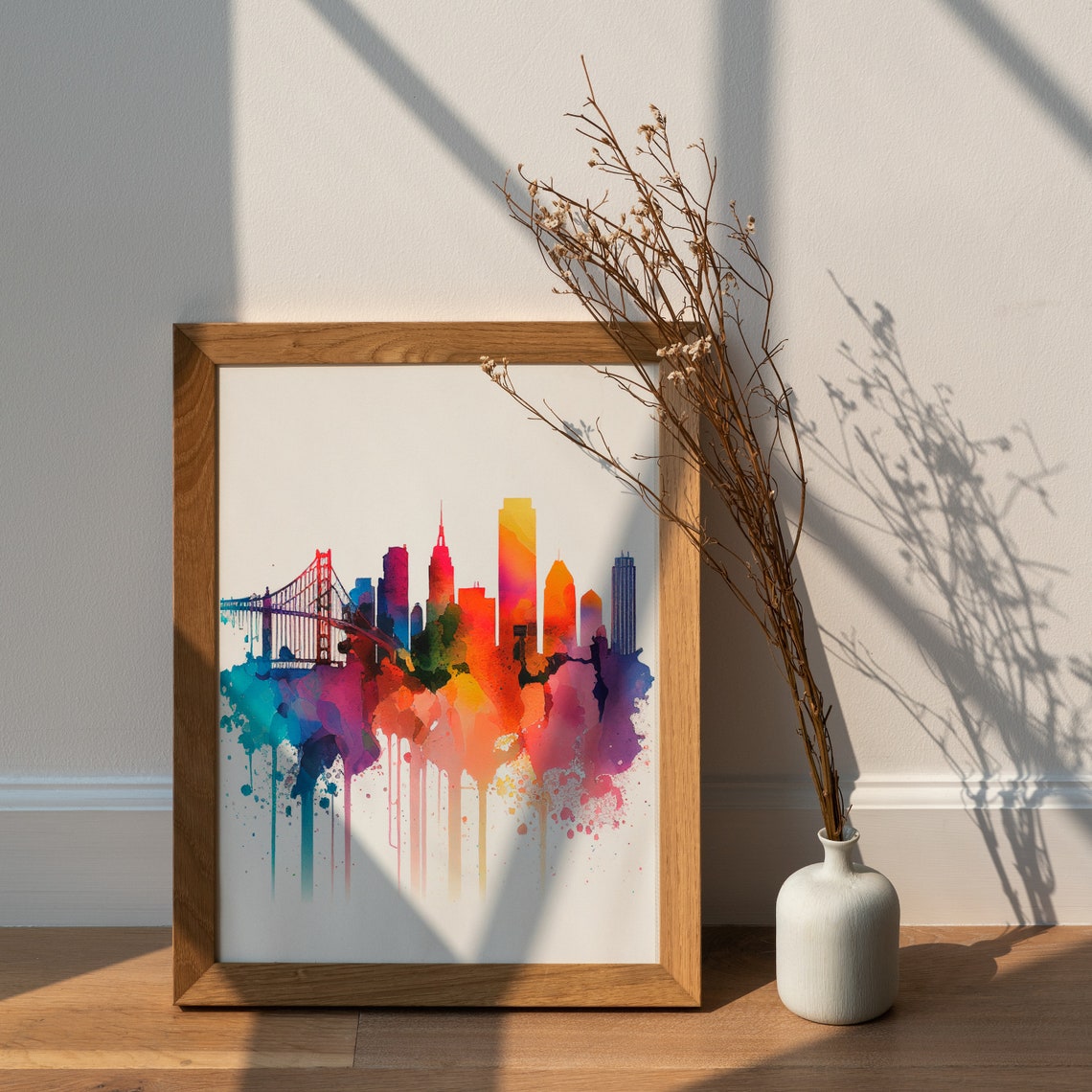 San Francisco Golden Gate Bridge Skyline Watercolor Travel Poster - Image 2