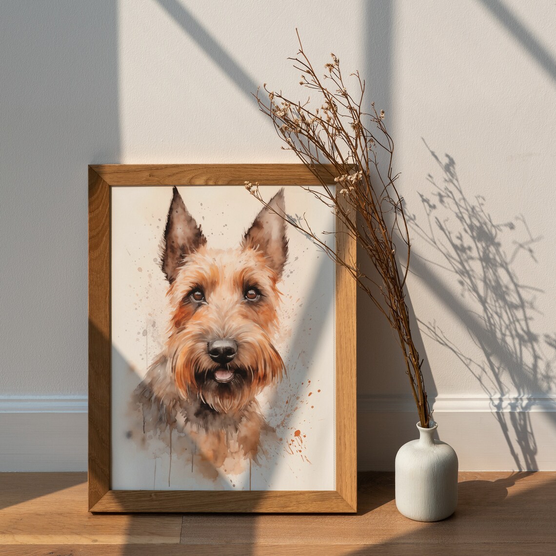 Happy Brown Terrier Dog Watercolor Pet Portrait Nursery Wall Art - Image 2