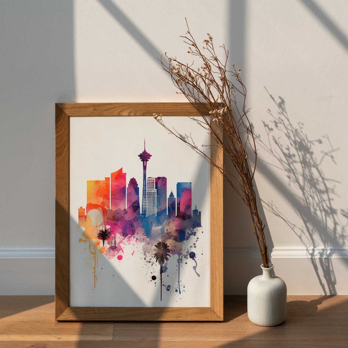 Seattle Skyline Watercolor Space Needle City Landmark Art Poster - Image 2