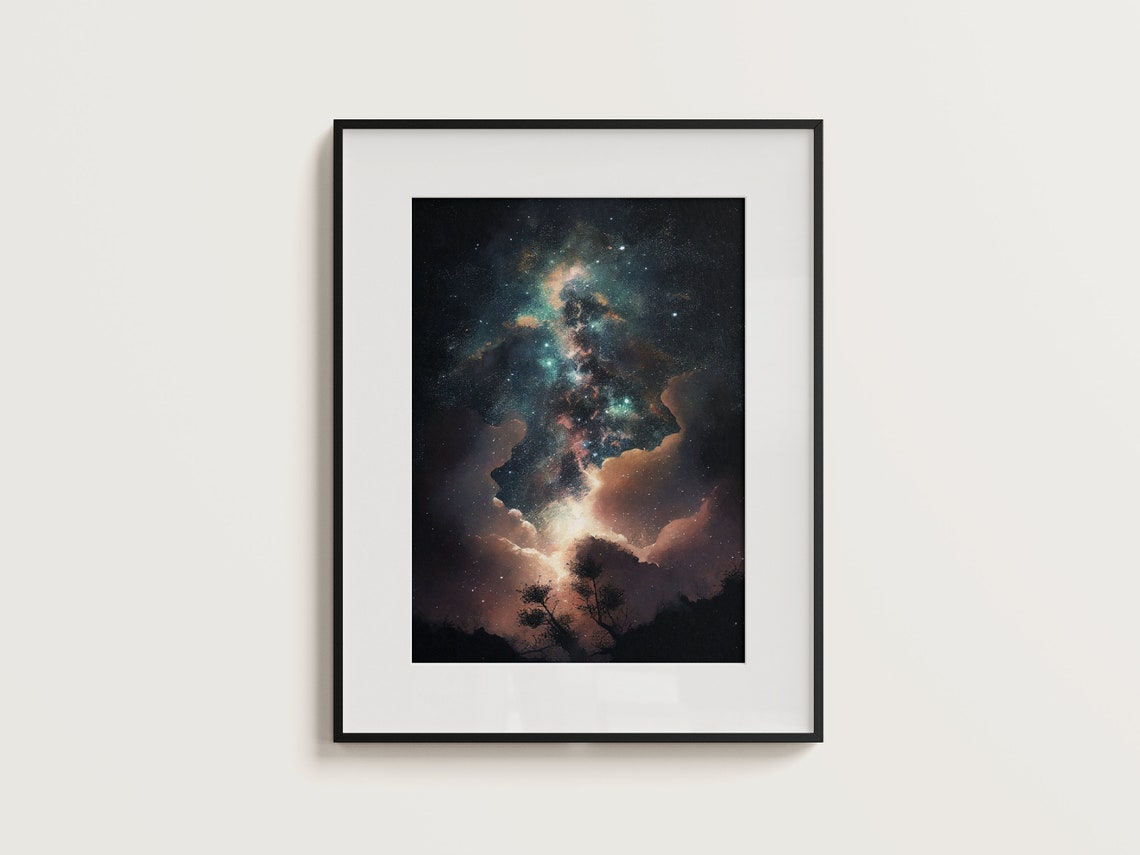 Milky Way Galaxy Over Silhouetted Trees Night Painting Poster - Image 3
