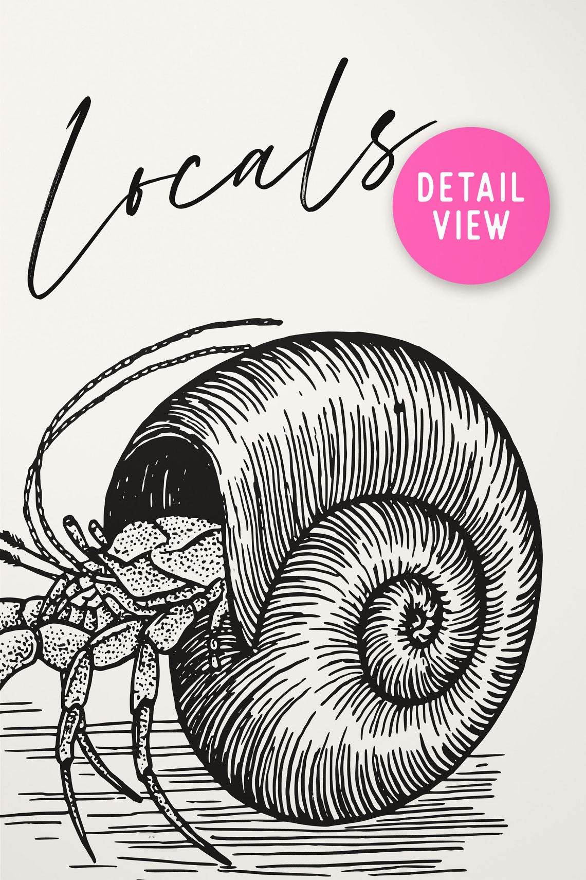 Locals Only Hermit Crab Sketch Vintage Coastal Beach House Poster - Image 2