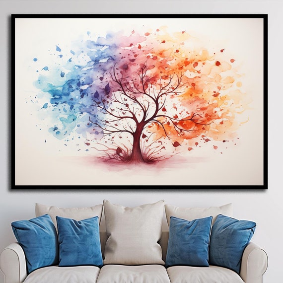 Tree Of Life Nature Art Watercolor Art Wall Art Tree Painting Colorful Tree Modern Art Abstract Art Nature Decor Home Decor