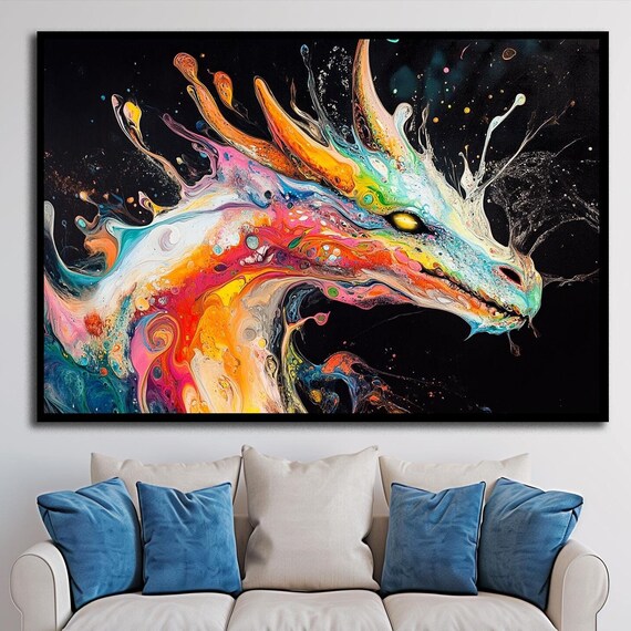 Bad Dragon Wall Art Fantasy Art Dragon Decor Japanese Dragon Large Dragon Modern Art Dragon Print Framed Artwork Dragon Art
