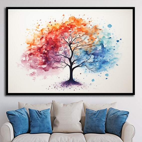 Tree Of Life Nature Art Watercolor Art Wall Decor Tree Painting Colorful Tree Modern Art Abstract Art Nature Decor Home Decor
