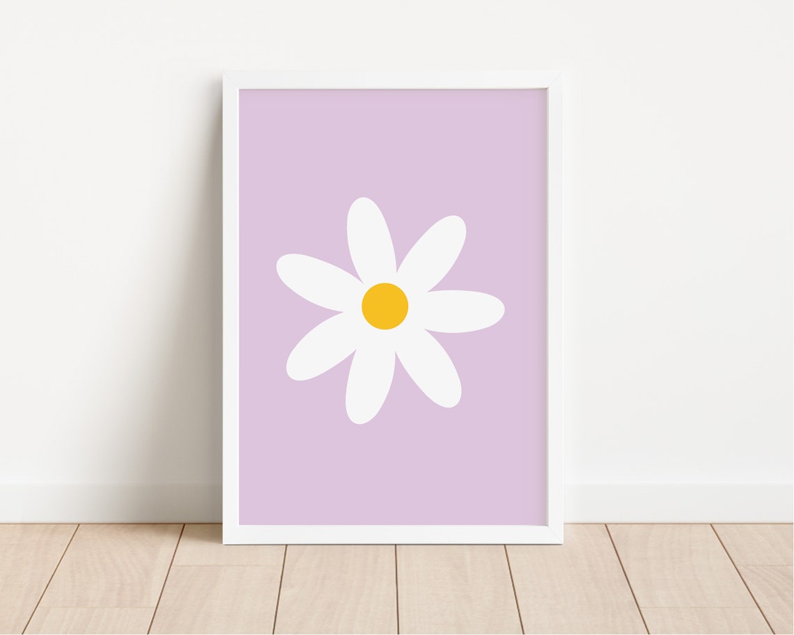 Single Daisy Flower Lavender Modern Nursery Botanical Art Poster - Image 2