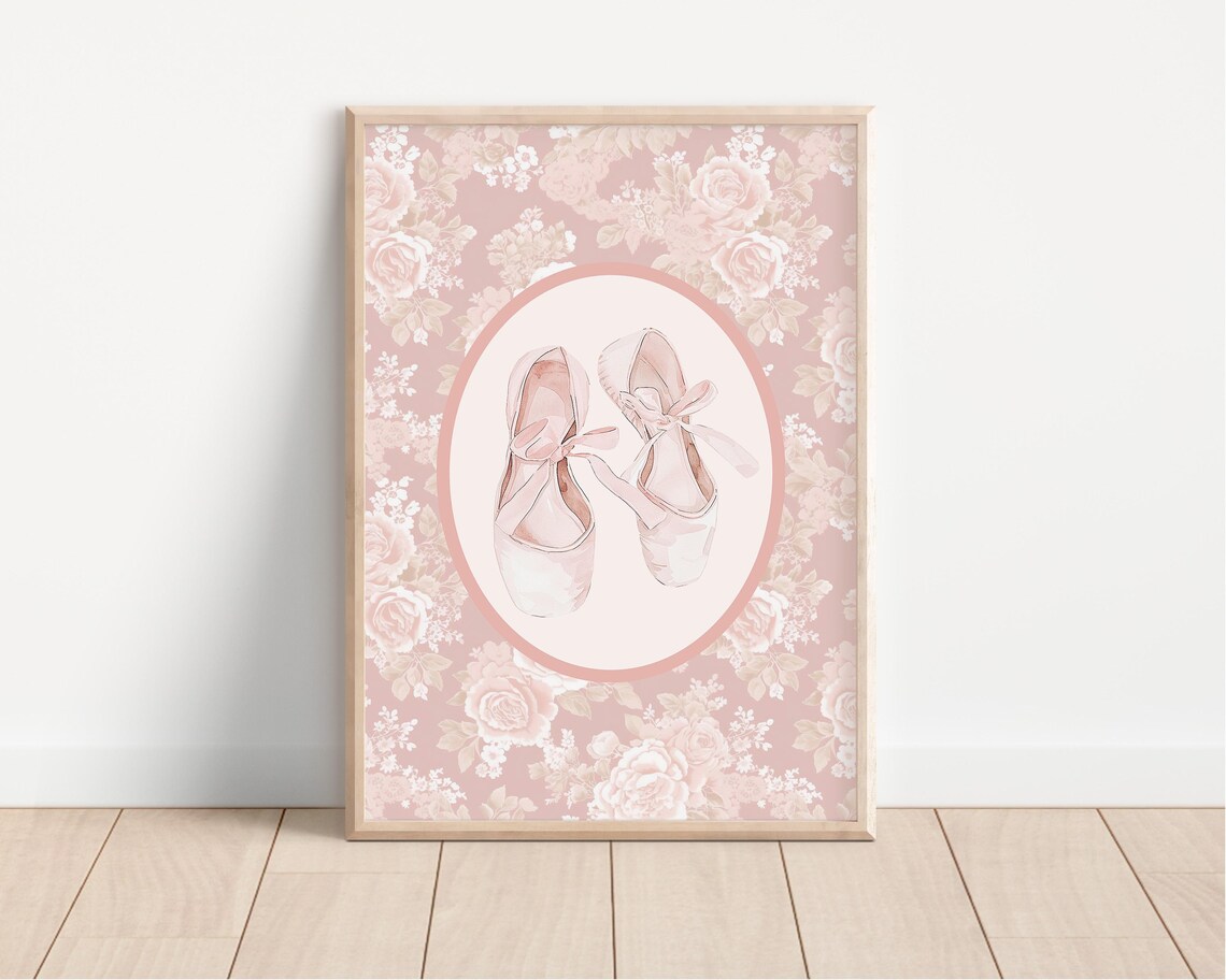 Vintage Ballet Shoes Floral Art Print, Cottagecore