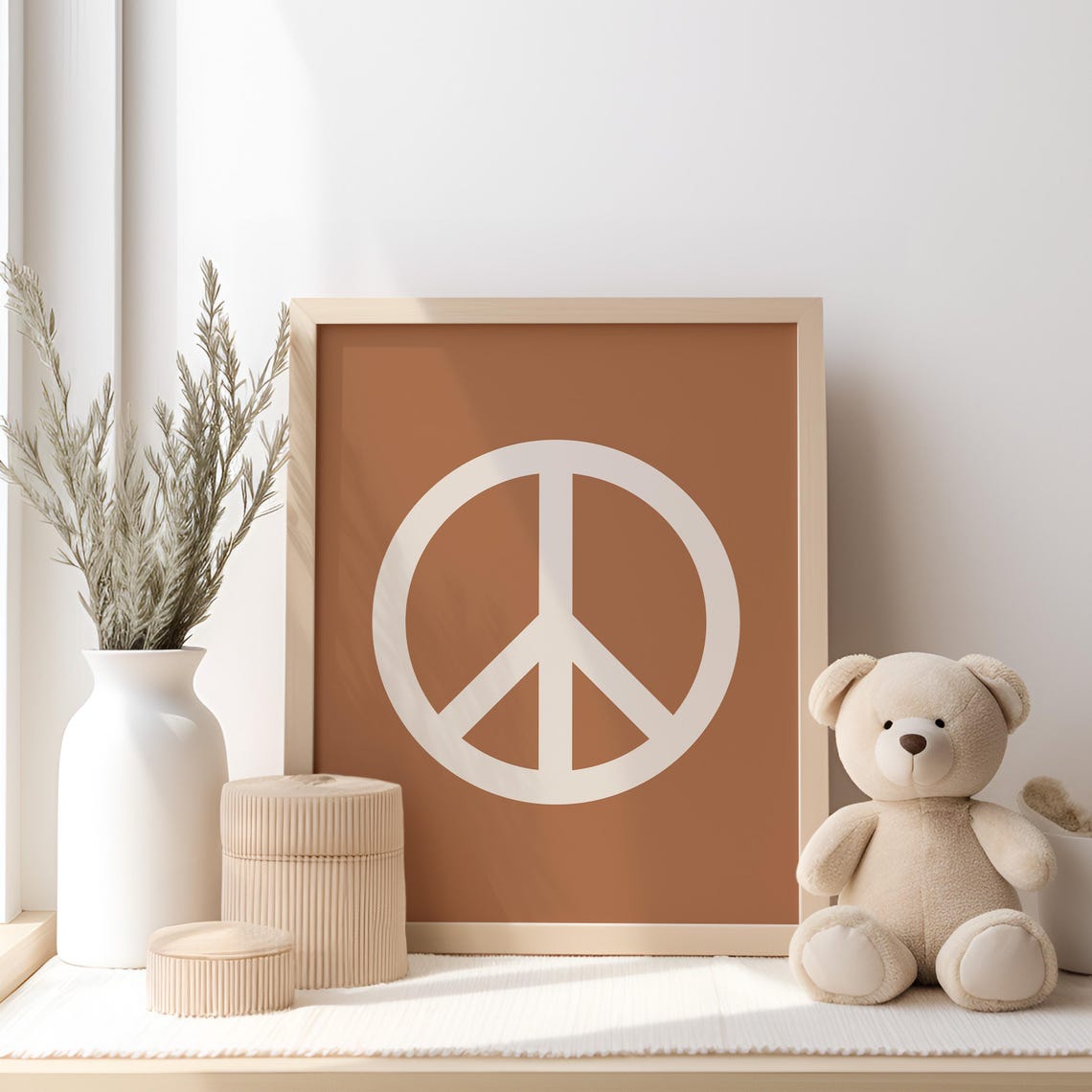 Peace Symbol Poster Terracotta Minimalist Boho Nursery Kids Room Decor