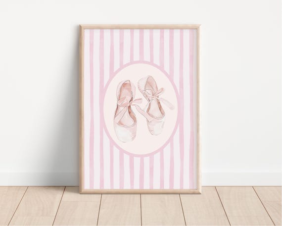 Vintage Ballet Shoes Stripe Art Print Girl Nursery Decor Ballerina Girl Room Wall Art Little Girl Room Decor Cottagecore Aesthetic Art