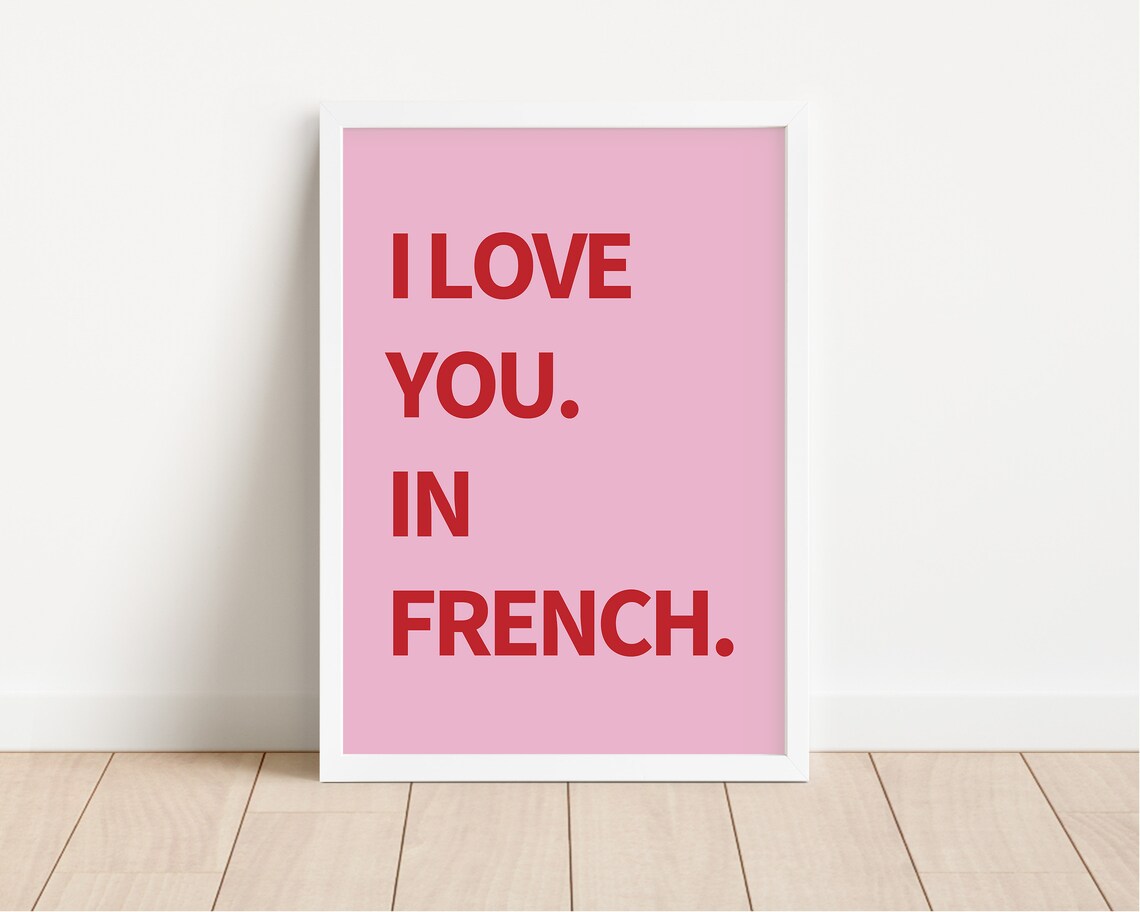 I Love You In French Bold Red Pink Romantic Typography Poster - Image 2