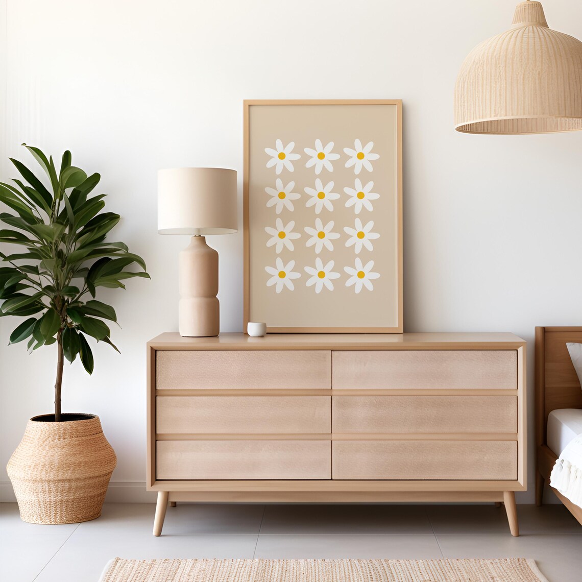 Daisy Grid Nursery Art Beige Floral Minimalist Botanical Poster - Image 4