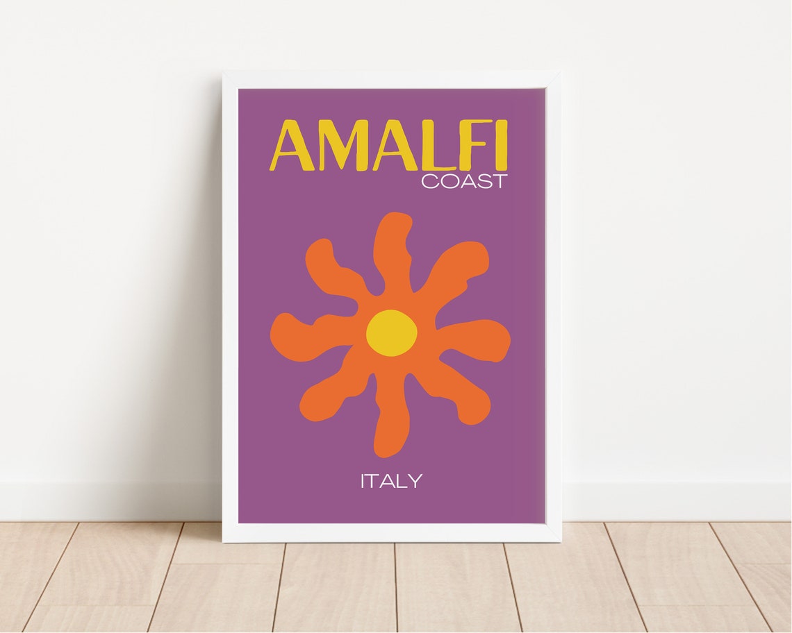 Retro Amalfi Coast Purple Orange Sun Flower Italy Travel Poster - Image 2