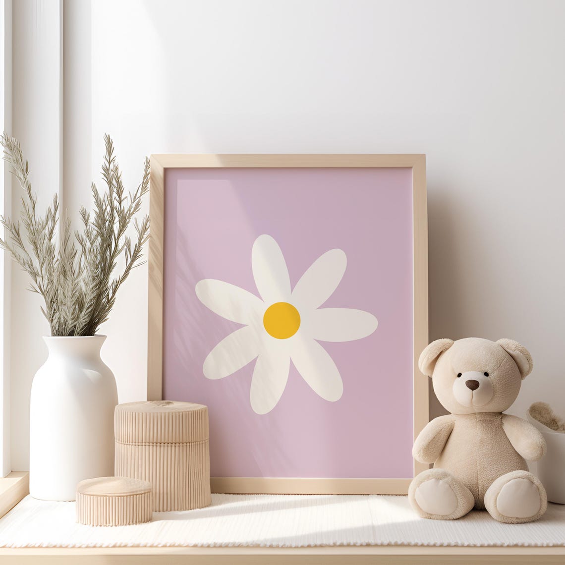 Single Daisy Flower Lavender Modern Nursery Botanical Art Poster