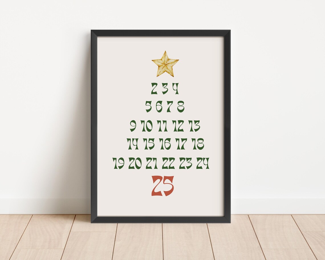 25 Days Of Christmas Tree Numbers Countdown Gold Star Poster - Image 3