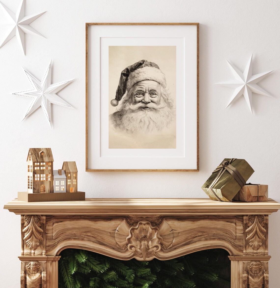 Vintage Santa Sketch Print, Christmas Hallway Decor - Image 4