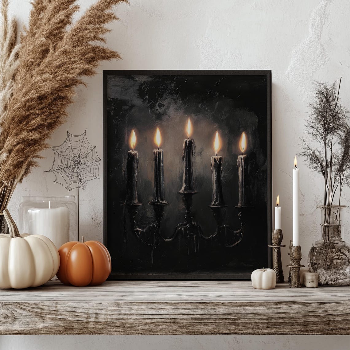 Gothic Vintage Black Candelabra Five Lit Candles Dark Poster - Image 2