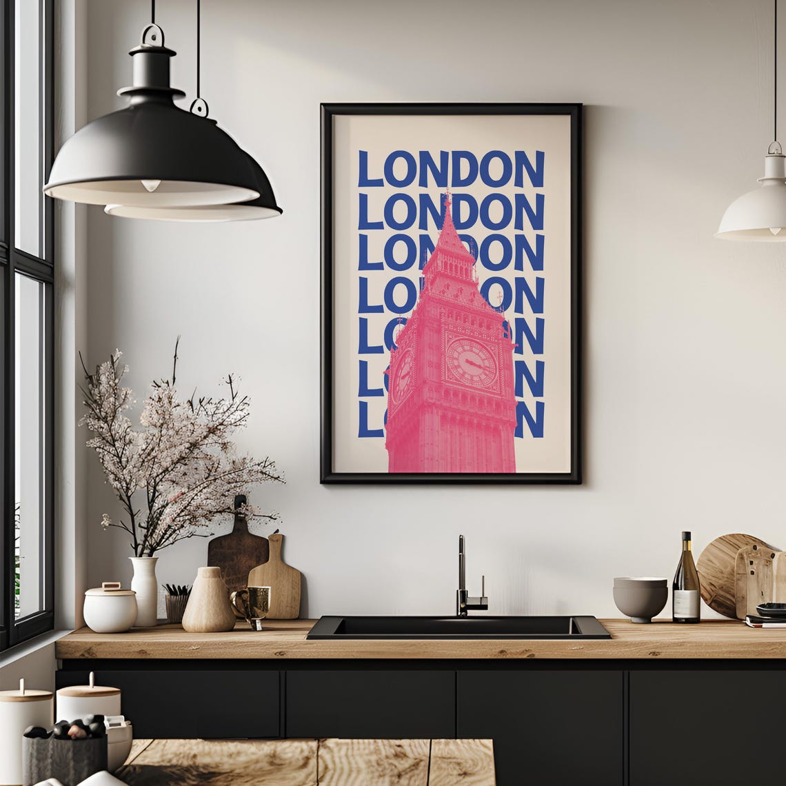 London Retro Blue Pink Big Ben Clock Tower England Travel Poster - Image 4