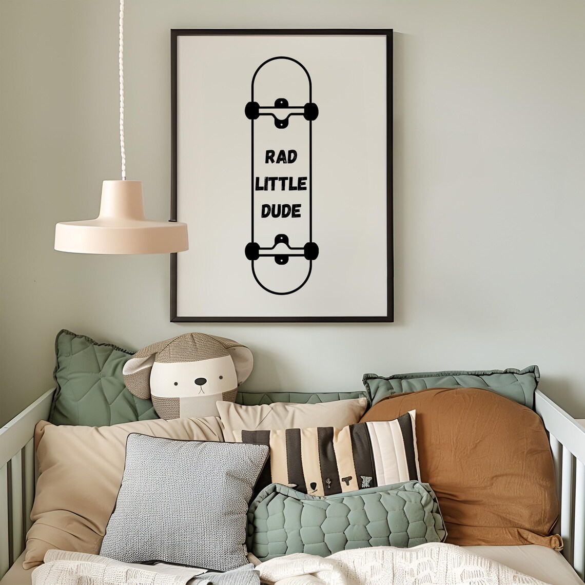 Rad Little Dude Skateboard Line Art Poster for Minimalist Boys Bedroom