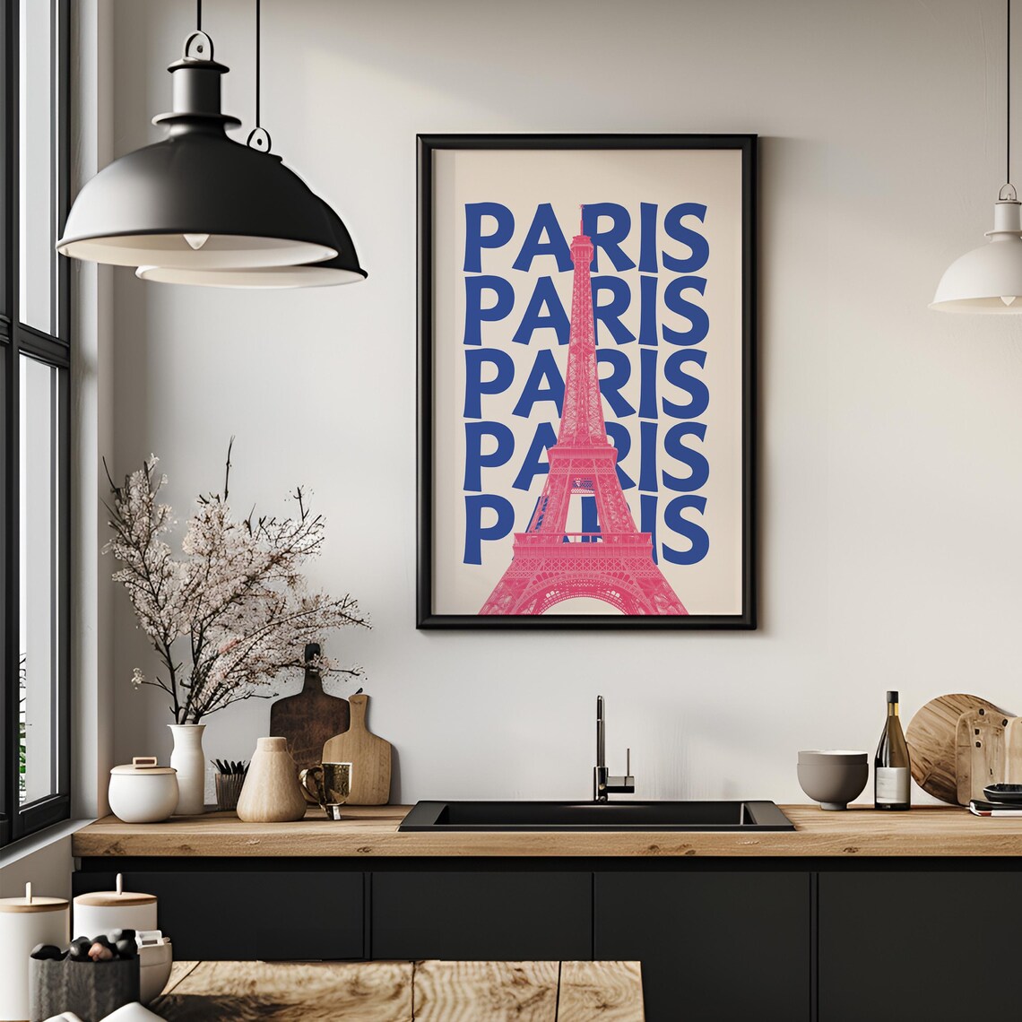 Paris Retro Blue Pink Eiffel Tower France Summer Travel Poster - Image 4